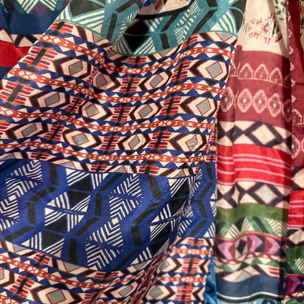 Johnny Was Silk Scarf Multi-Colored Large NWT